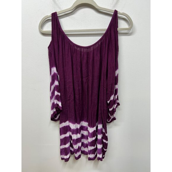 Soft Surroundings 3X Purple & White Tie-Dye Cold Shoulder Top plus size - Picture 6 of 8